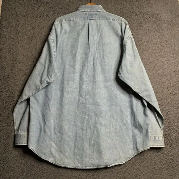 Vintage Polo Ralph Lauren Denim Button Down Shirt Mens XL Red Pony Old Money